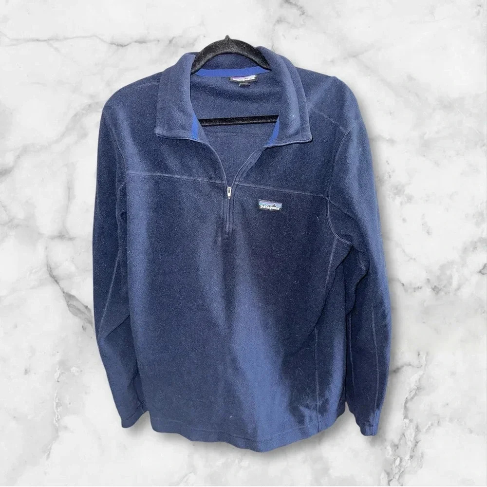 Patagonia Sweater Fleece Women Large Pullover Navy Blue 1/4 Zip - Picture 2 of 6